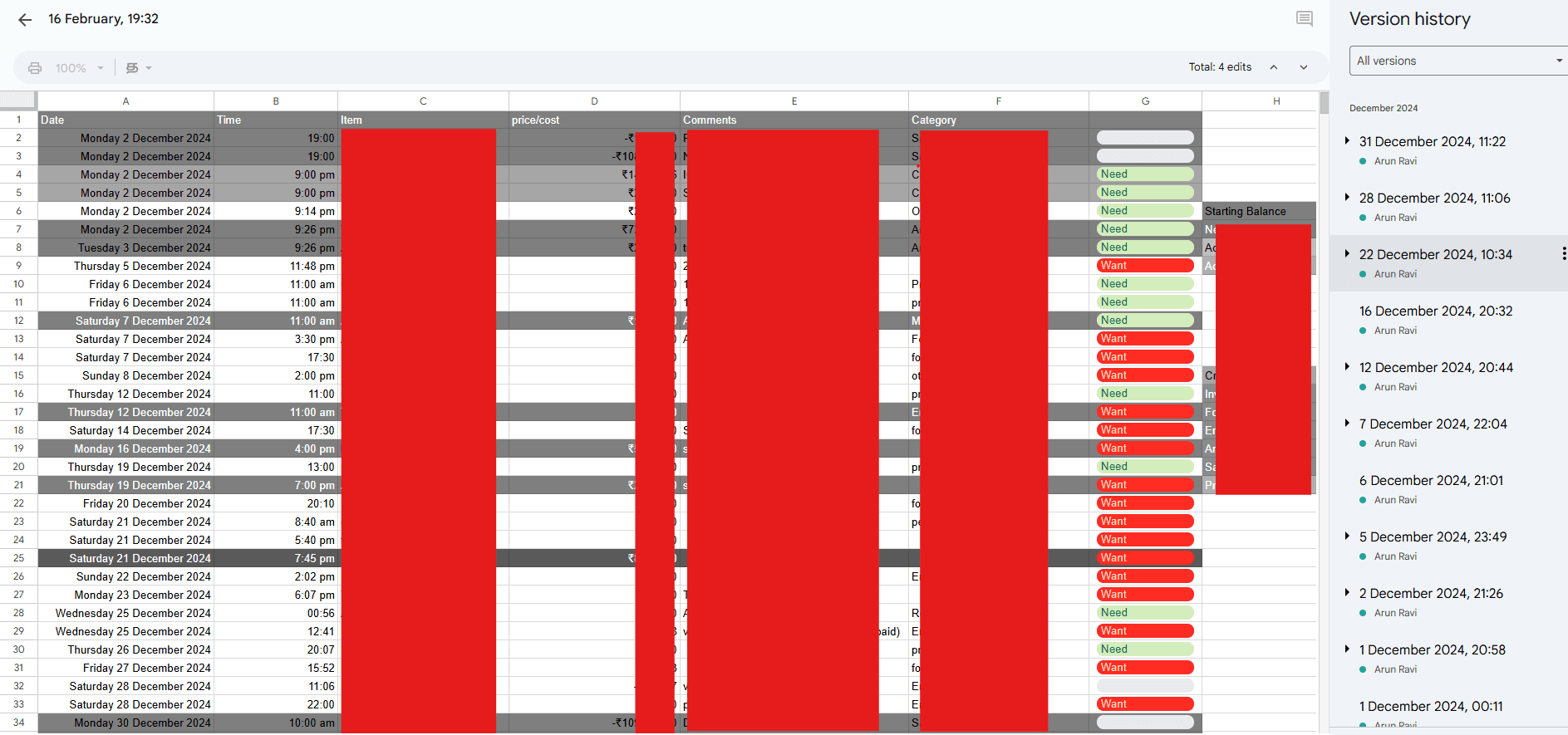 Google Sheets Expense Tracking